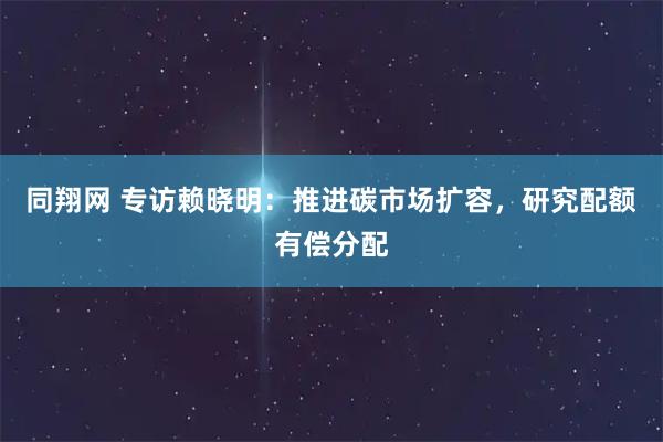 同翔网 专访赖晓明：推进碳市场扩容，研究配额有偿分配